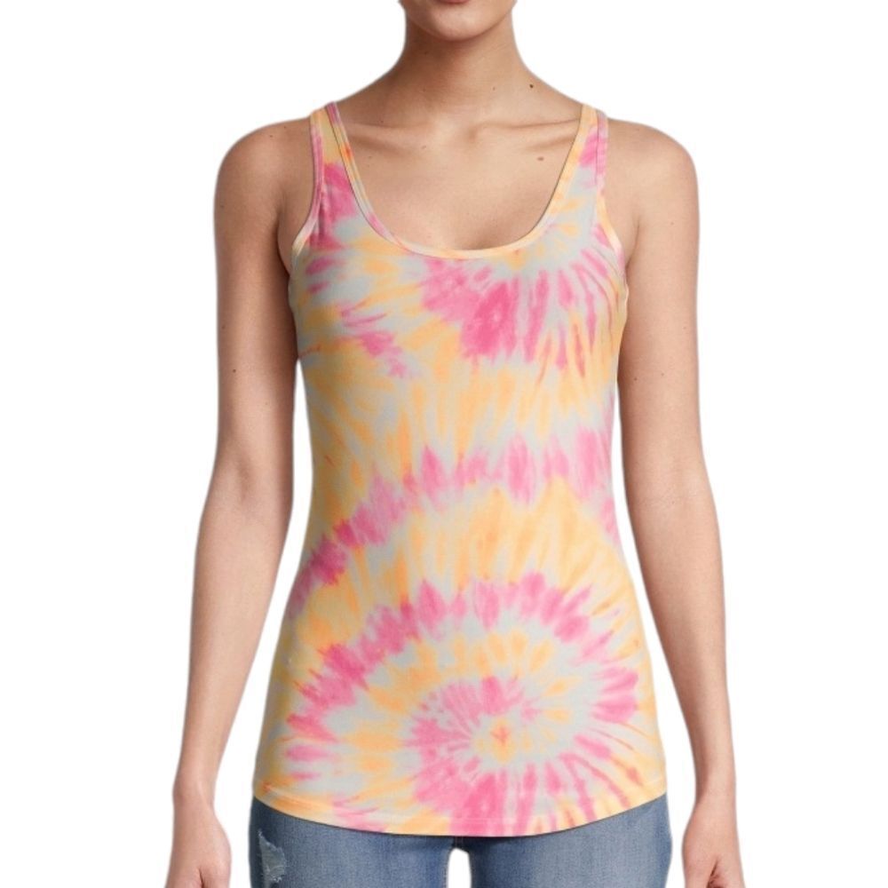 ☔️🩵Neon Pink & Orange Tie Dye Stretch Sleeveless Top Medium